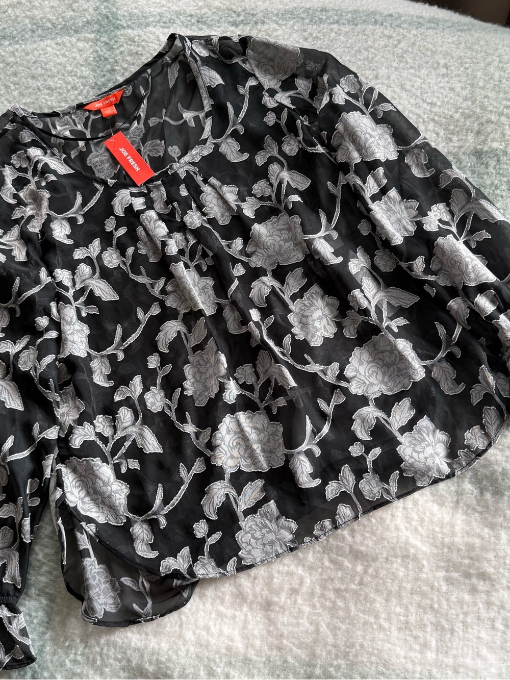 Joe Fresh Black and White Floral Sheer Blouse